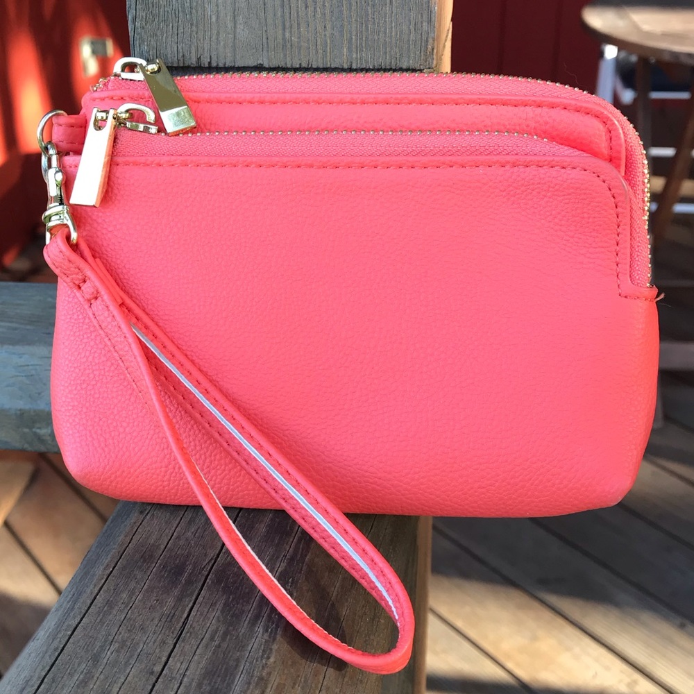 Hot coral wristlet wallet
